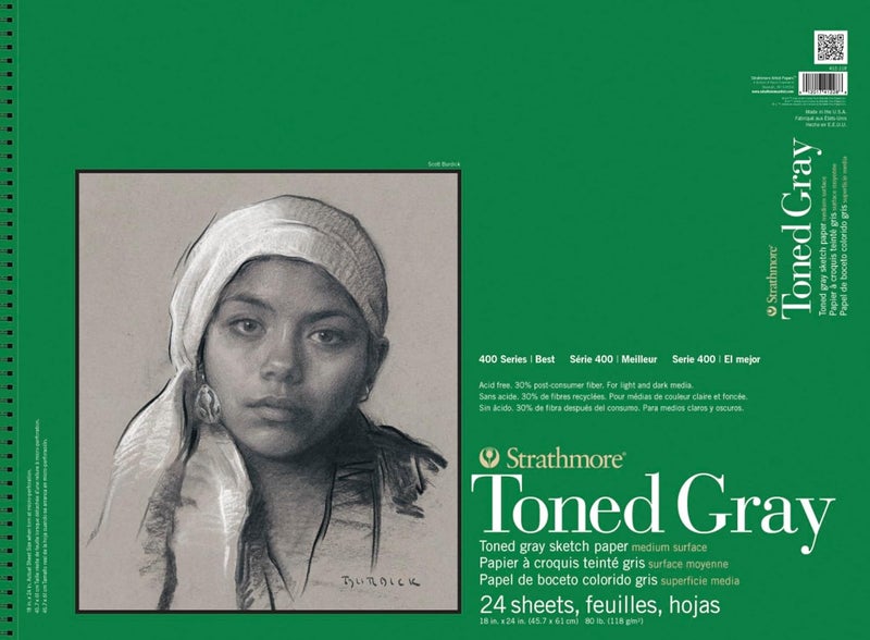 دفتر رسم سلسلة 400، رمادي مائل، 18x24 بوصة، 24 ورقة - دفتر رسم للفنانين للرسم، التوضيح، طلاب فنون